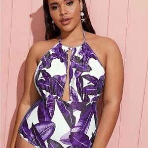 Halter purple floral swimsuit. NEW!  NWOT!
